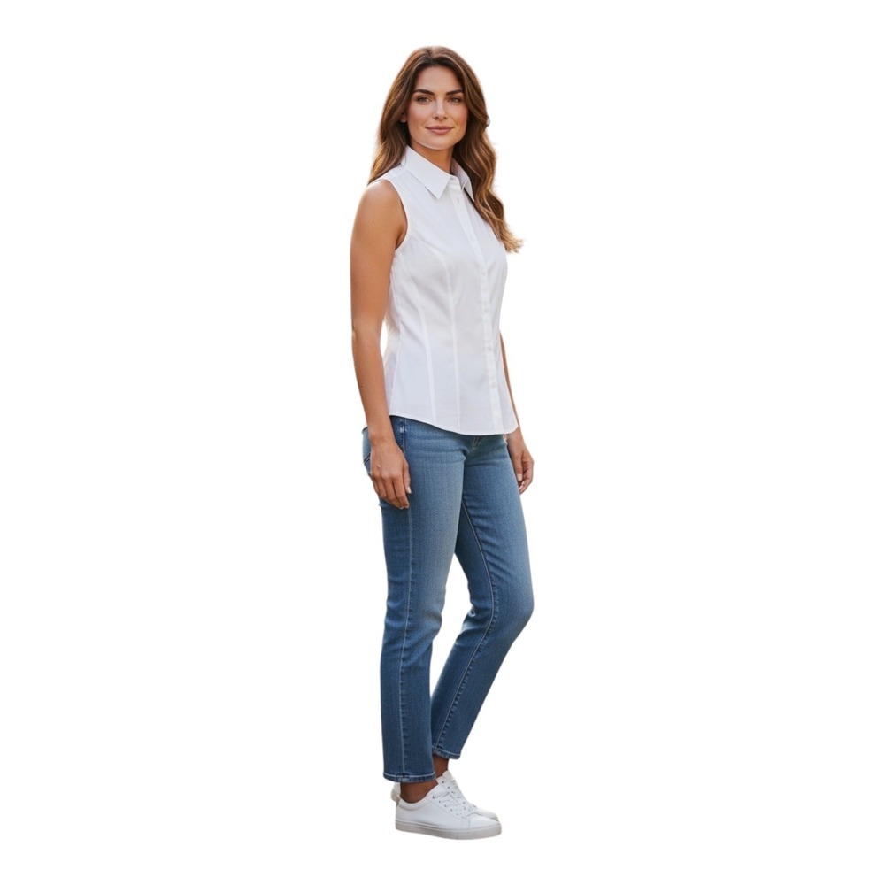 Reel Legends Womens White Sleeveless Button Down Performance Fishing Shirt S